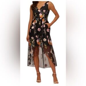 Adrianna Papell NWT Size 4 Black Floral Hi-Low Embroidered Cocktail Dress